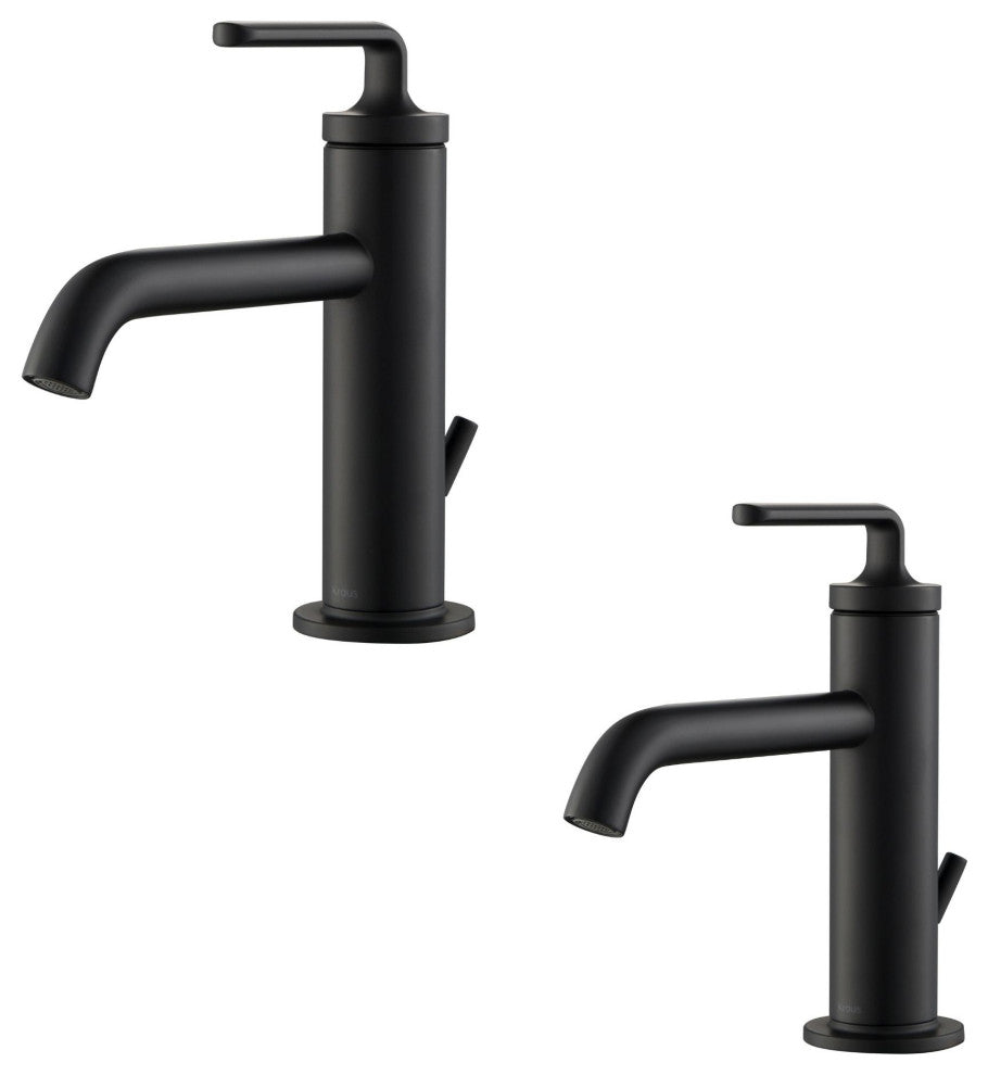 Kraus Ramus Single Handle Basin Faucet, Lift Rod Drain, Matte Black, Set of 2