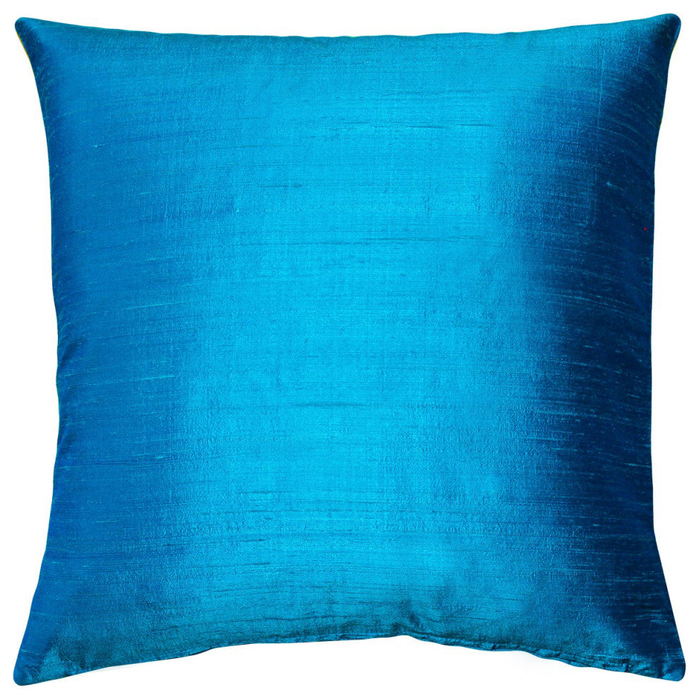 Sankara Silk Throw Pillows, 100% Genuine Silk, 16"x16", Peacock Blue