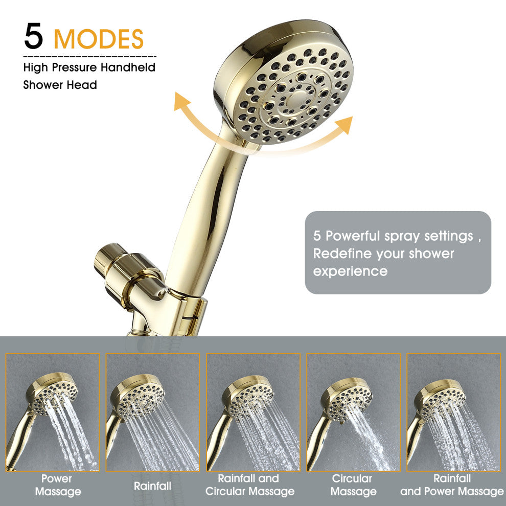 5 Spray Settings Hand Shower Set, Gold