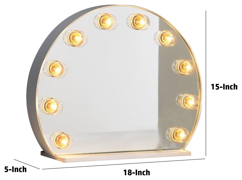 Benzara BM274655 Round Accent Mirror With 10 Bulb Sockets & Glass Panel, Silver