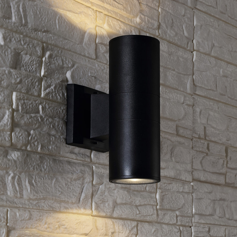 Duo Modern Outdoor Metal/Glass Integrated LED Sconce Uplight, Black