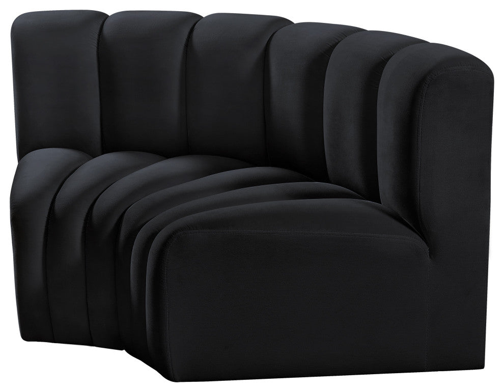 Arc Velvet Upholstered 2-Pc. Inward Curved Modular Sectional, Black
