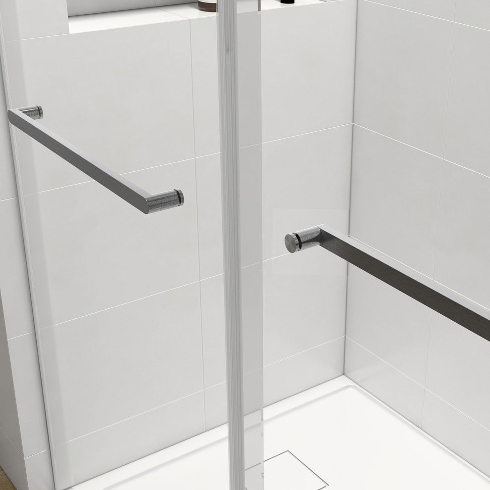 60" x 76" Double Sliding Frameless Shower Door, Buffer, Brushed Nickel