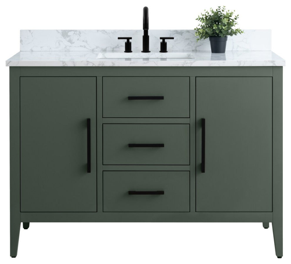 Vanity Art Bathroom Vanity With Sink, Vintage Green, 48", Single Sink, Matte Black