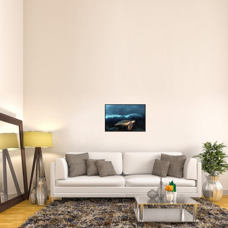 "Turtle And Sardines" Framed Canvas Giclee by Henry Jager, 31x21"