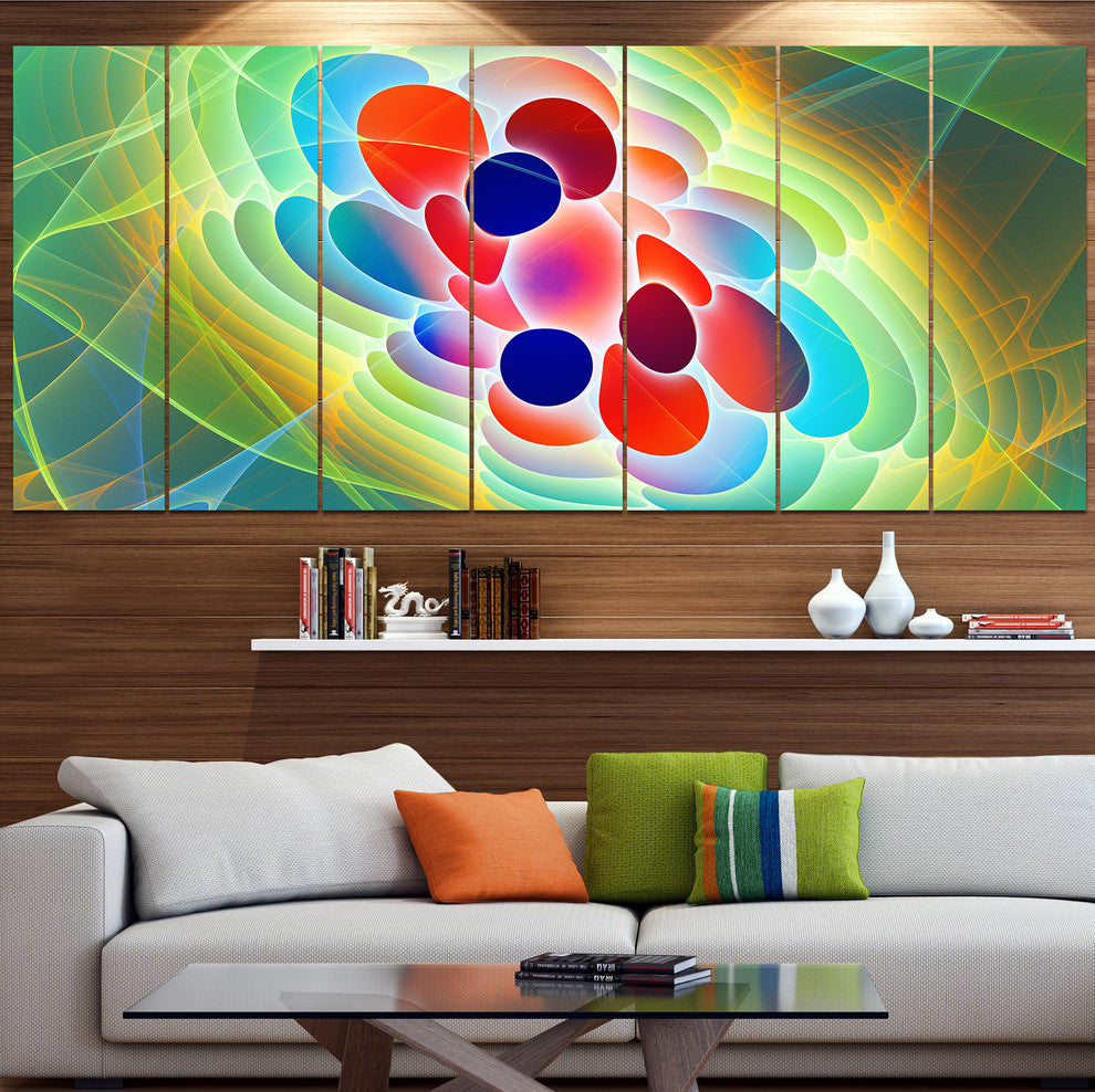 Red Blue Fractal Virus Design, Abstract Art on Canvas, 83"x32", 7 Panels