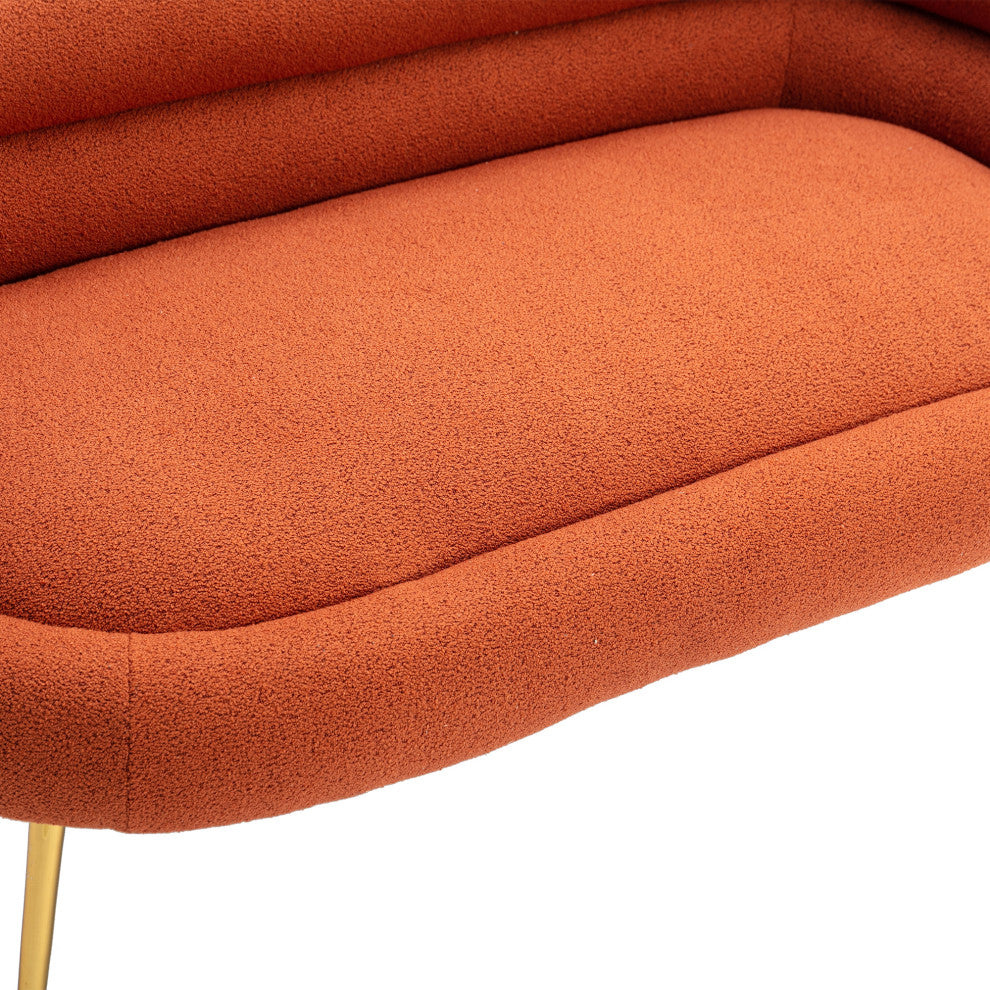 53" Round Arm Settee with Metal Legs, Orange, 53"