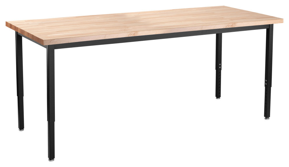 NPS Heavy Duty Height Adjustable Steel Table, 30 X 72, Butcherblock Top