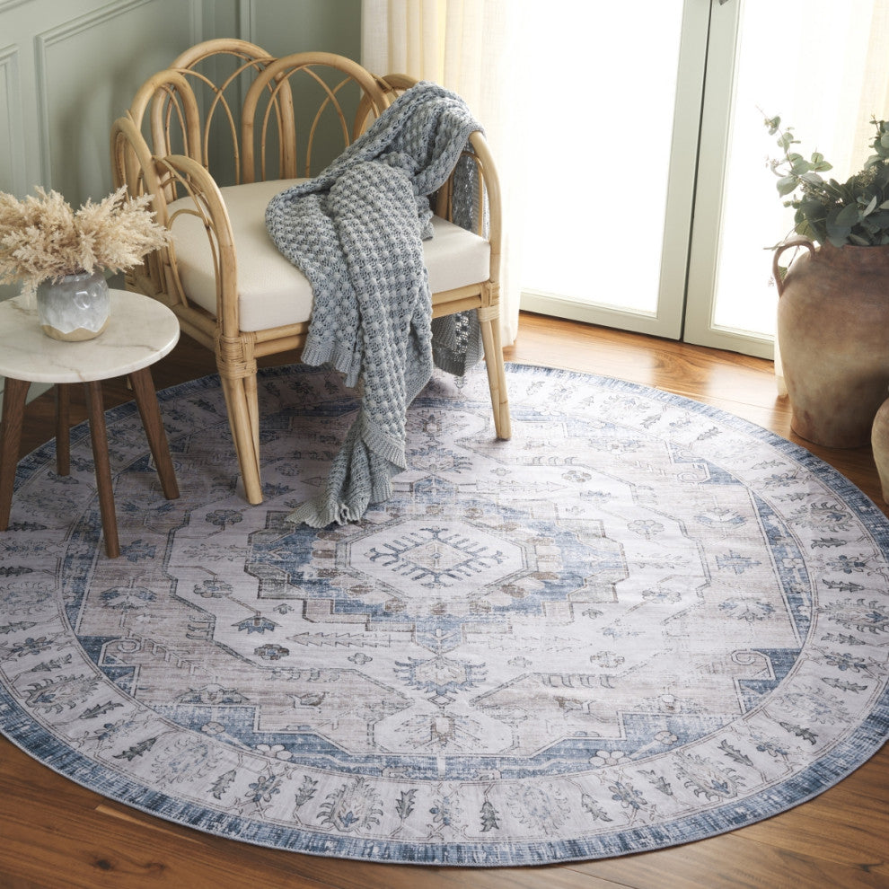 Safavieh Arizona Machine-Washable Collection ARZ216 Rug, Grey/Blue, 6' Round
