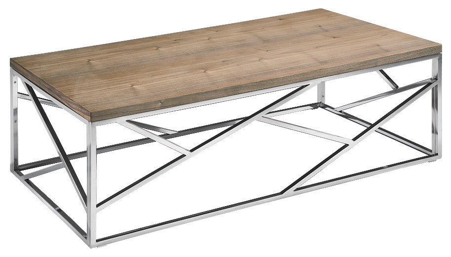 HomeRoots 15" Walnut Veneer and Steel Coffee Table