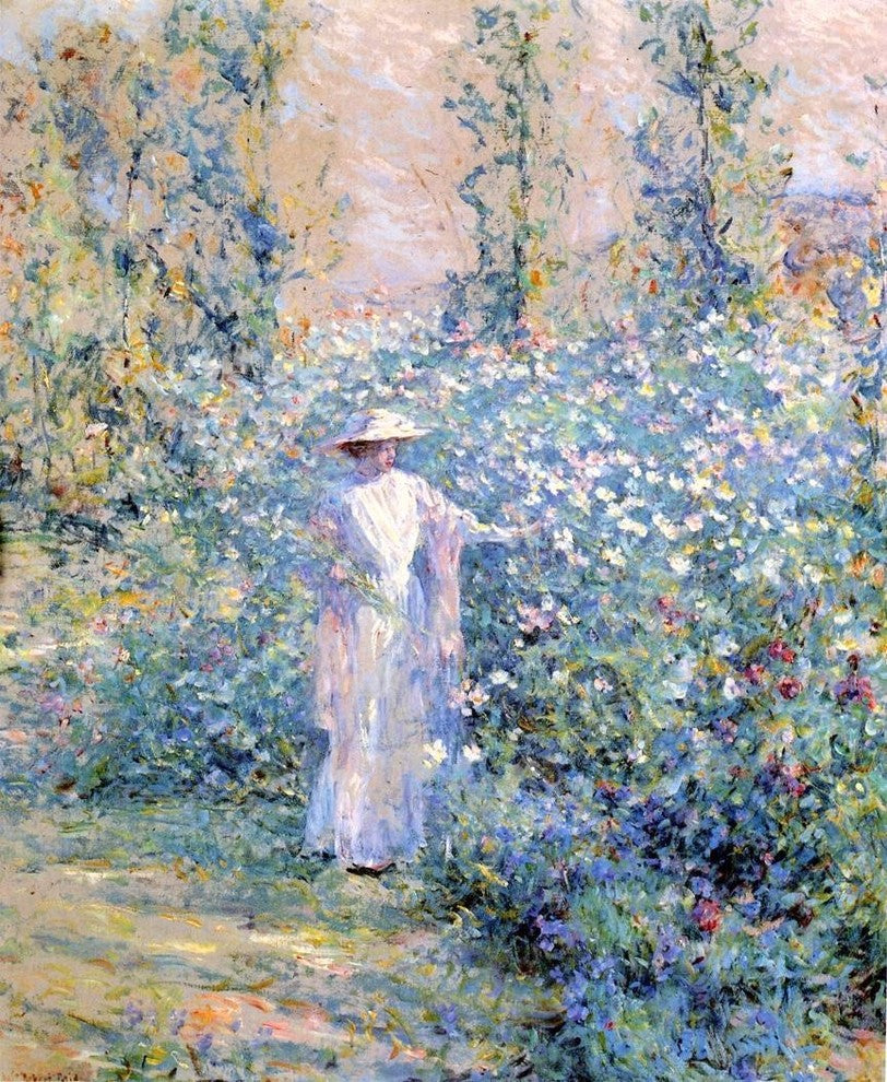 Robert Lewis Reid In the Flower Garden, Gallery Wrapped Canvas Print, 20"x25"