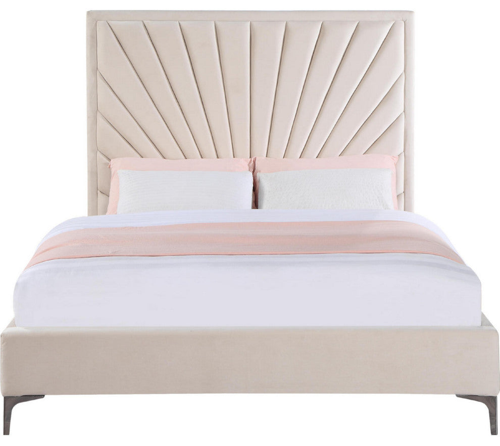 Benzara BM284009 Oliver Wood King Size Bed Channel Tufted Panel Headboard, Beige