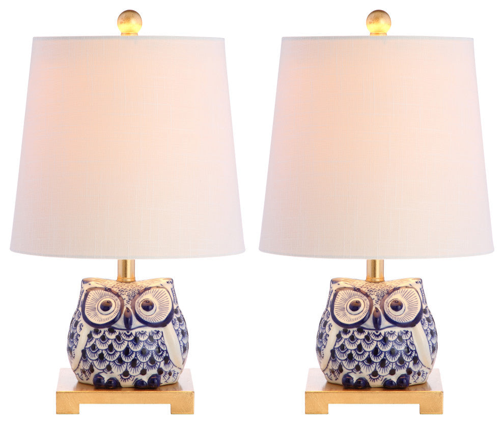Justina 16" Ceramic Mini Table Lamp, Blue and White, Set of 2