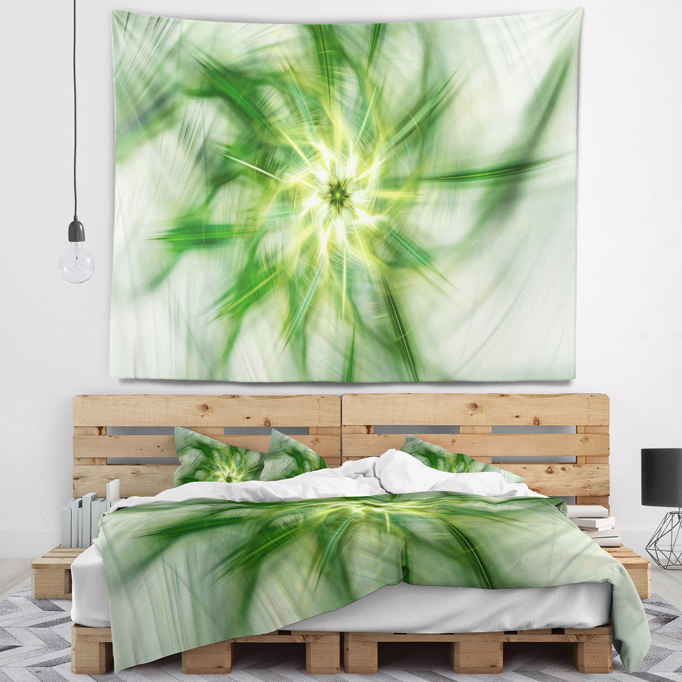 Rotating Bright Green Flower Abstract Wall Tapestry, 39"x32"