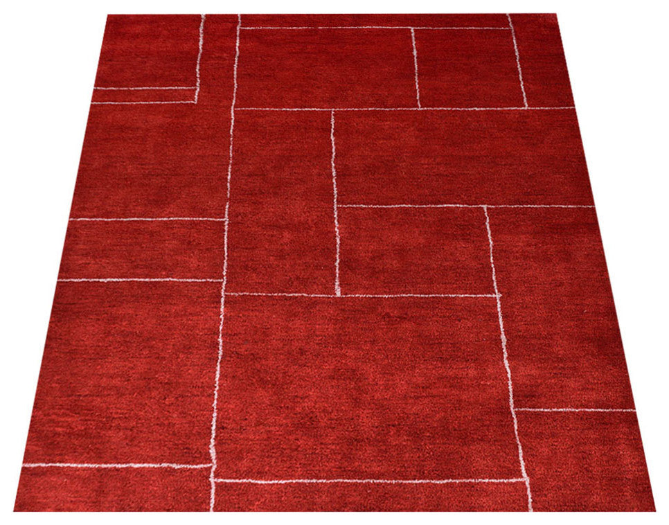 HAND KNOTTED LOOM SILK ECO-FRIENDLY AREA RUG-Rectangle,Light Red Beige,Geometric