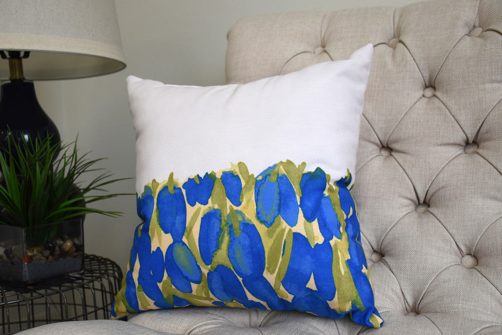 Sunset Tulip Garden Decorative Floral Throw Pillow, Blue, 16"