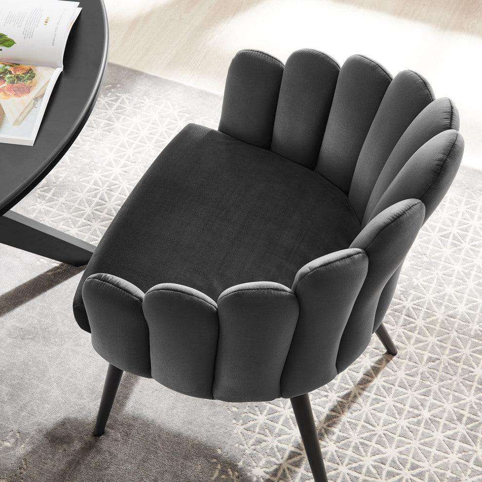 Side Dining Chair, Black Gray, Velvet, Modern, Cafe Bistro Hospitality
