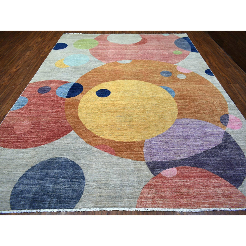 Colorful The Circles Densely Woven Hand Knotted Natural Dyes Wool Rug, 9'1"x12'