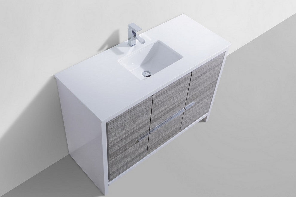 KubeBath Dolce 48" Bathroom Vanity With White Quartz Countertop, Ash Gray, Ash G
