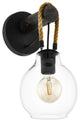 Rodding, 1 Light Wall Sconce, Structured  Black, Brown Roping/Clear Glass