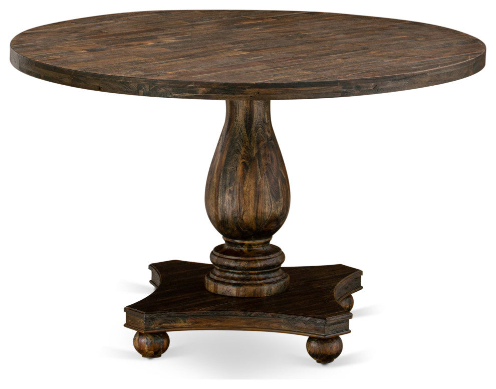 Irving Dining Table, Rustic Rubberwood Table In Distressed Jacobean Finish, 48"