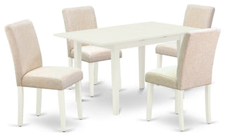 5Pc Kitchen Dining Set, 4 Chairs, Butterfly Leaf Dining Table, Linen White