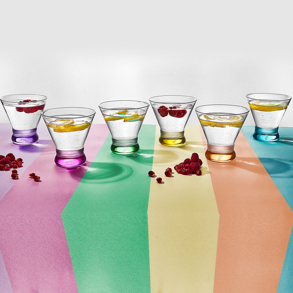 Hue Colored Stemless Martini Glasses 7 oz, Set of 6
