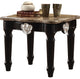 Benzara BM185795 Marble Top End Table With Carved Motif Turned Wood Legs, Black