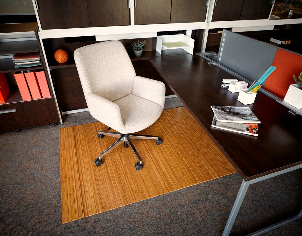 Jovert Bamboo Roll-Up Chair Mat, Natural, No Lip, 72"x48