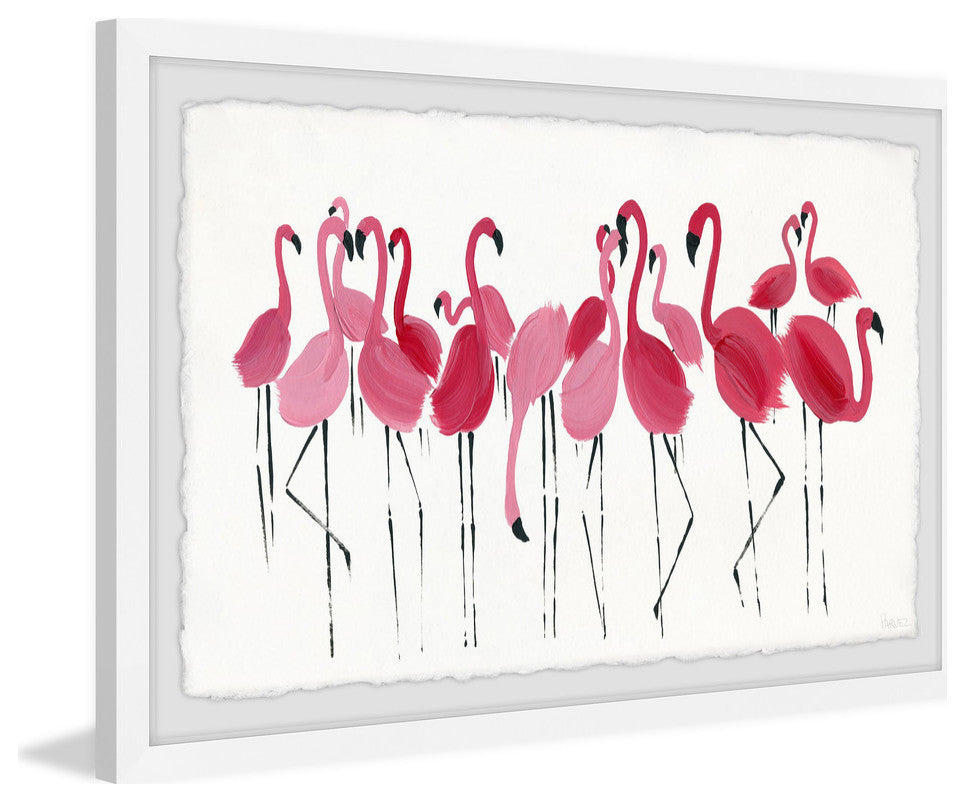 "Blushing Flamingos" Framed Painting Print, 36"x24"