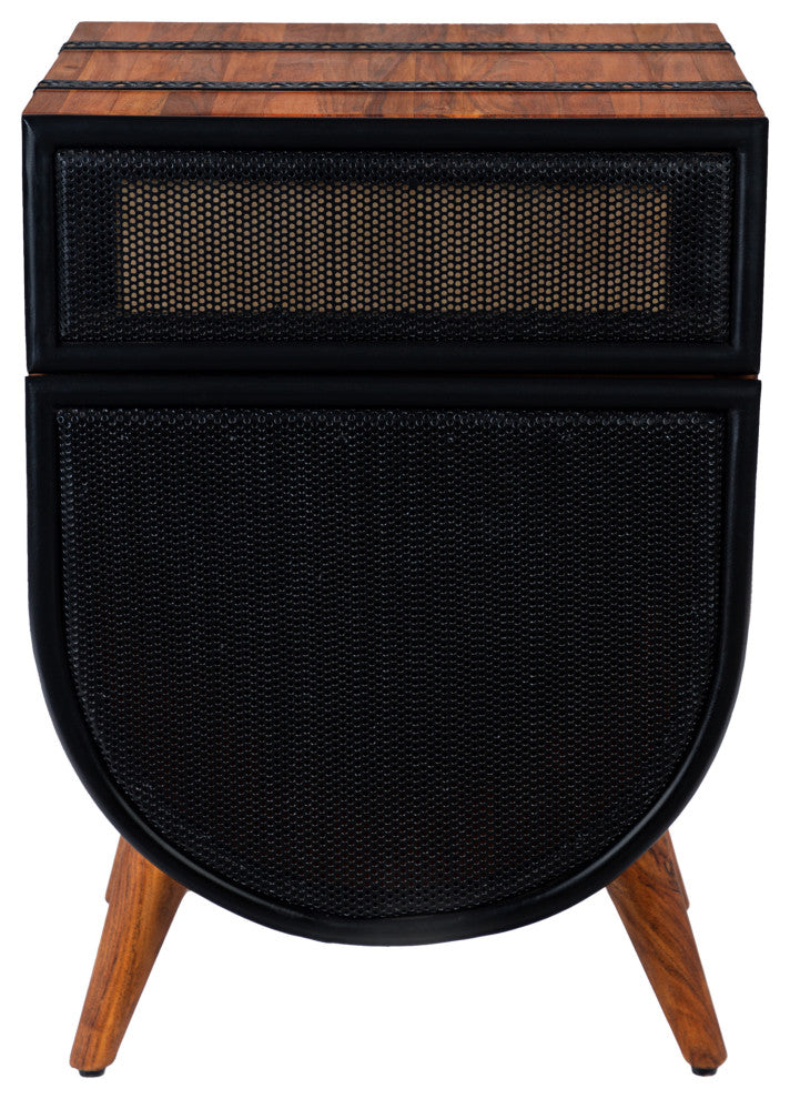 Benzara UPT-272008 Wood Accent Cabinet Chest With 1 Mesh Drawer, Brown/Black