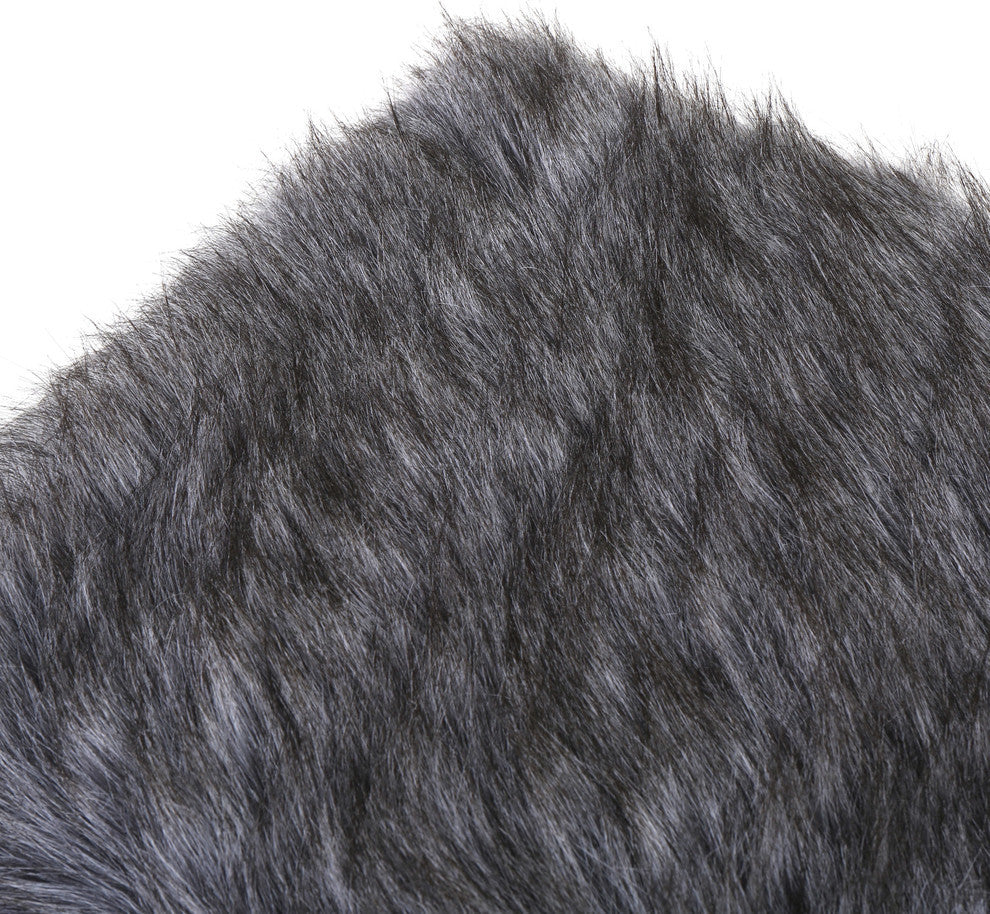 GDF Studio Hussey Mid-Century Gray Faux Fur Ottoman, Qty of 2