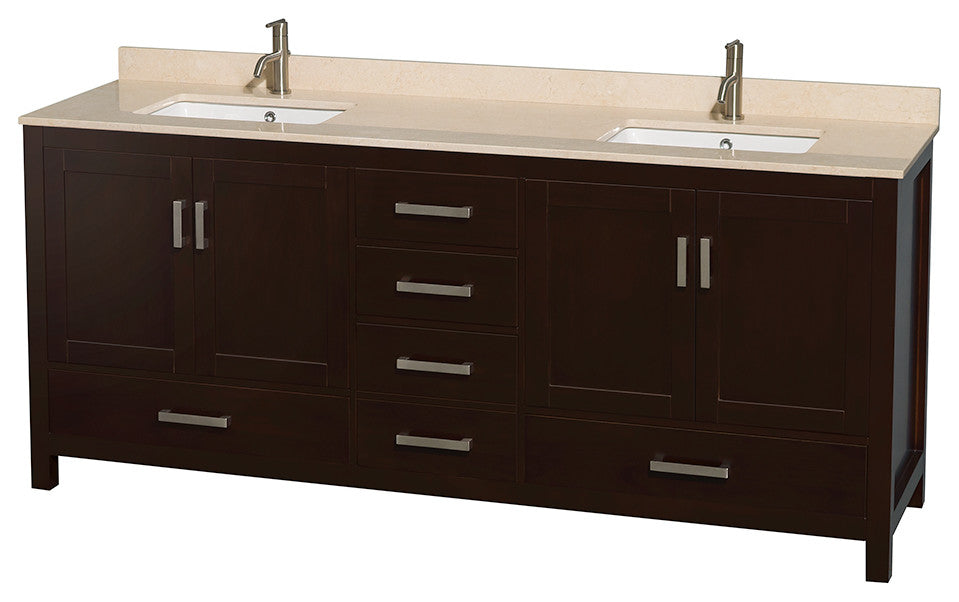 Wyndham WCS141480DESIVUNSMXX Espresso 80 Inch Vanity with Ivory Marble Top