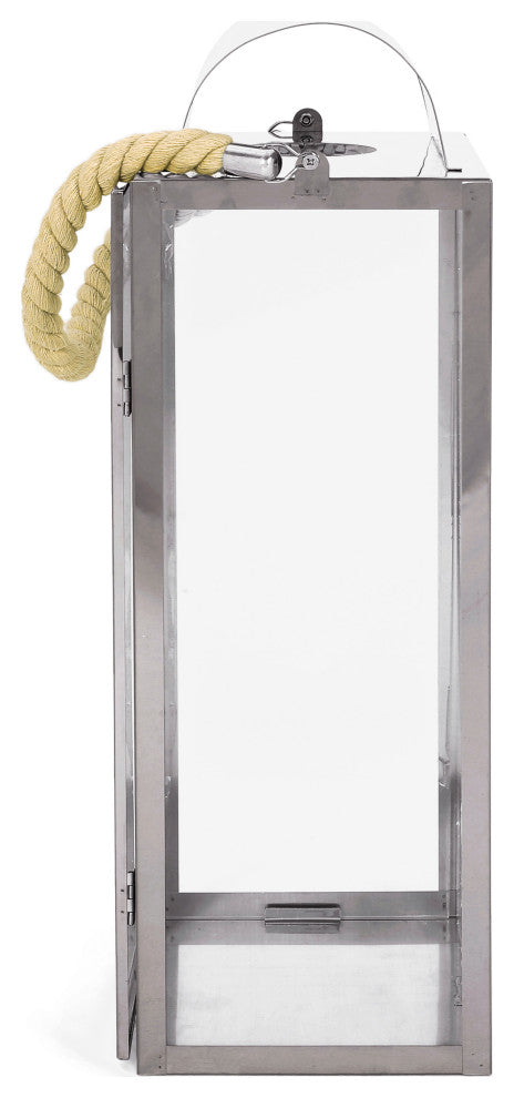 Brianna Outdoor 19" Modern Stainless Steel Lantern, Silver