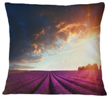 Stunning Lavender Field Under Cloudy Sky Floral Throw Pillow, 18"x18"