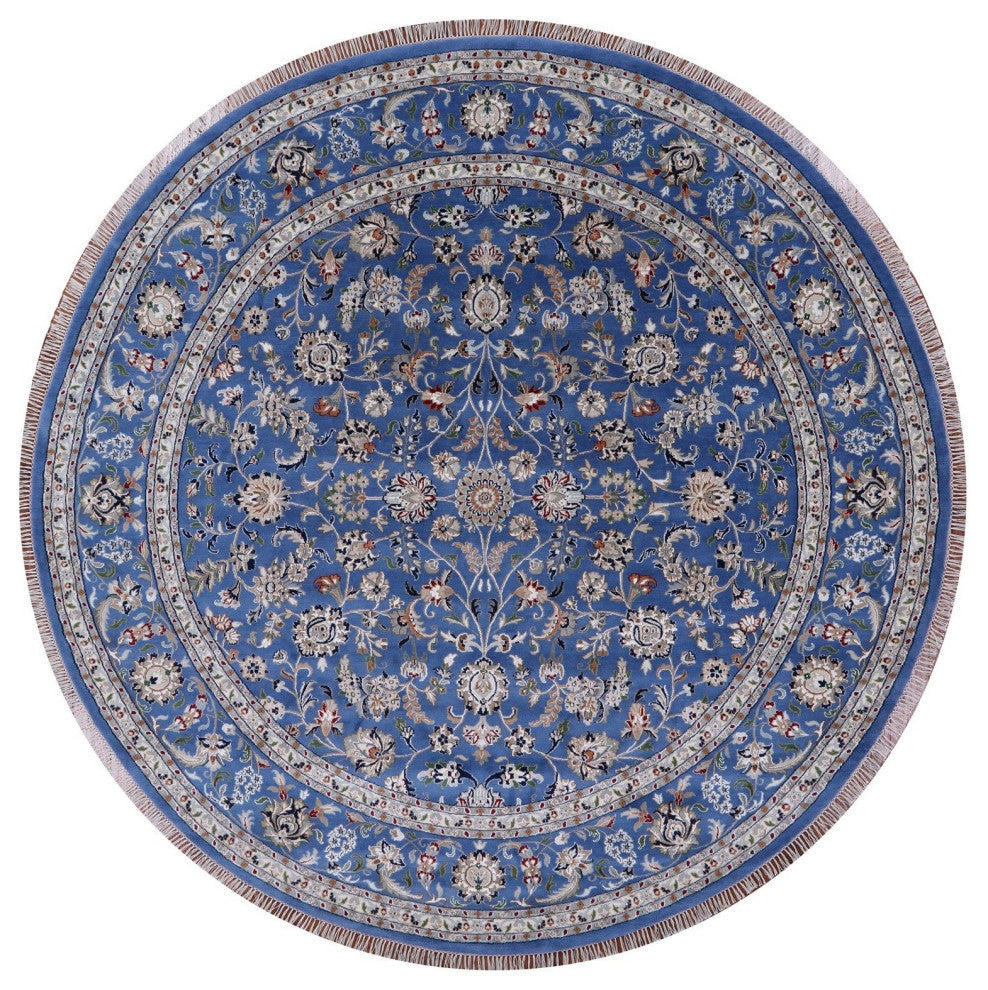 10' Round Persian Nain Handmade Wool and Silk Rug Q6396