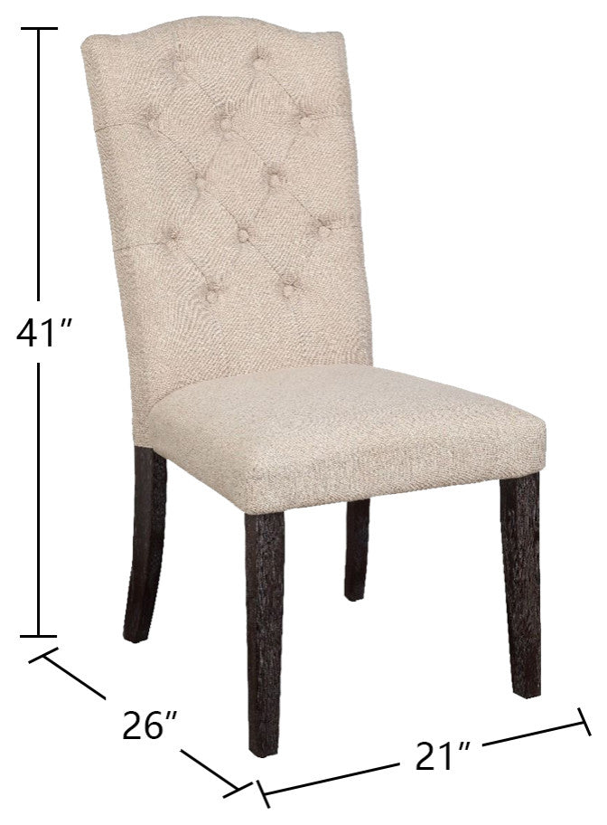 Set of 2 Linen Upholstered Side Chair, Beige/Weathered Espresso Finish