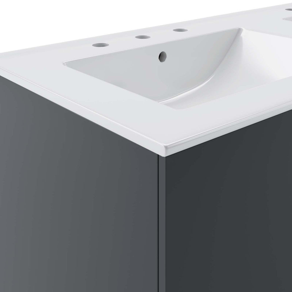 Double Sink Vanity Cabinet, White Gray, Ceramic, Modern, Hotel Bathroom