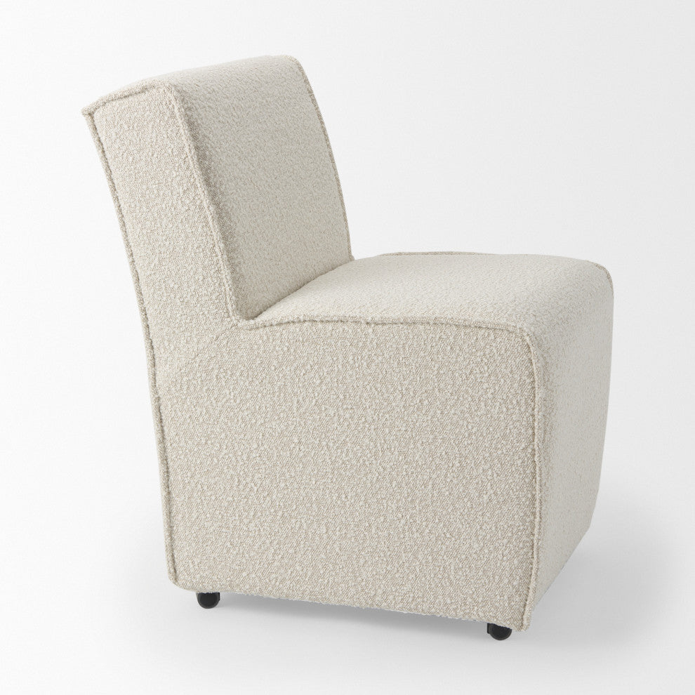 Damon Cream Boucle Fabric Wrapped Dining Chair With Casters (Set of 2)