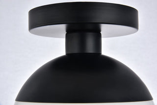 Midcentury Modern Black And Frosted White 1-Light <br>Flush Mount