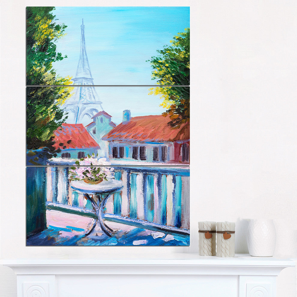 "Eiffel Tower Long View" Glossy Metal Wall Art, 3 Panels, 28"x36"