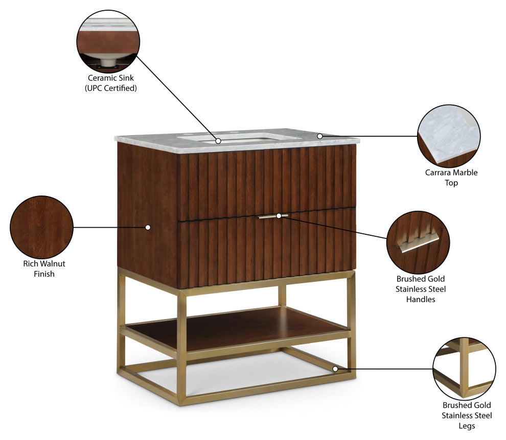 Monad Bathroom Vanity, Walnut, 30" Wide