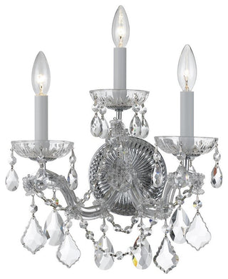 Maria Theresa 3-Light Sconce, Polished Chrome With Clear Hand Cut Crystal
