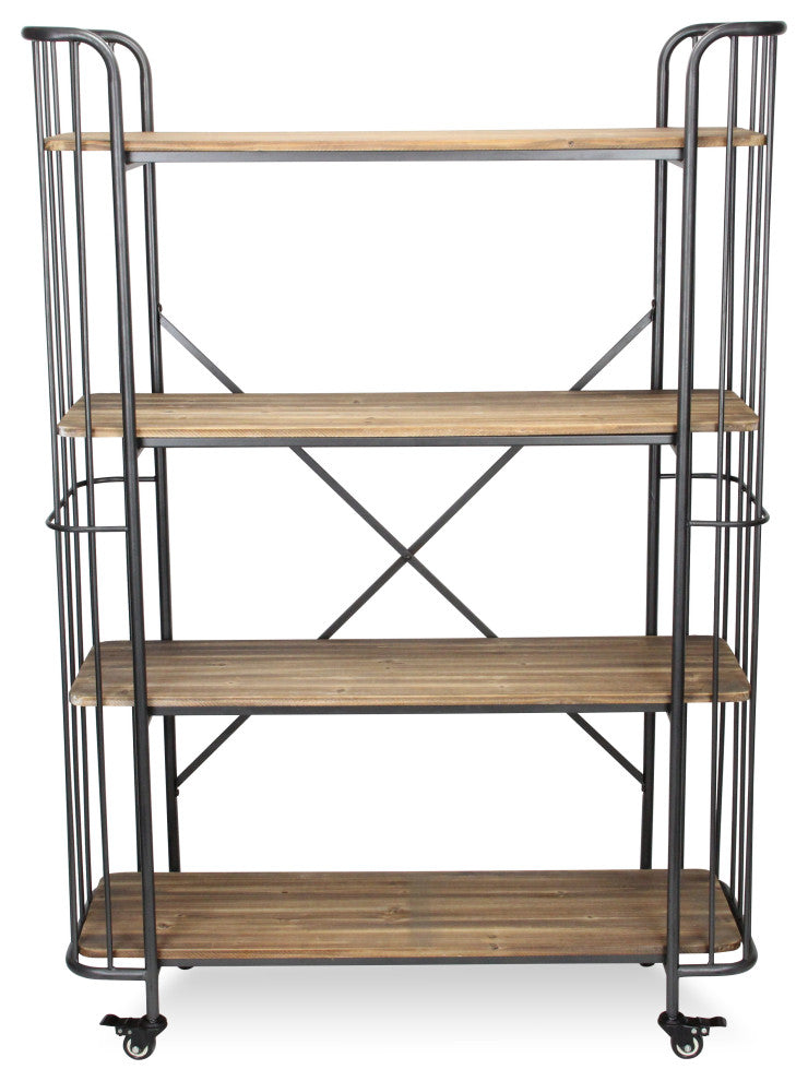 4 Tier Wood Shelf Metal Bar Cart