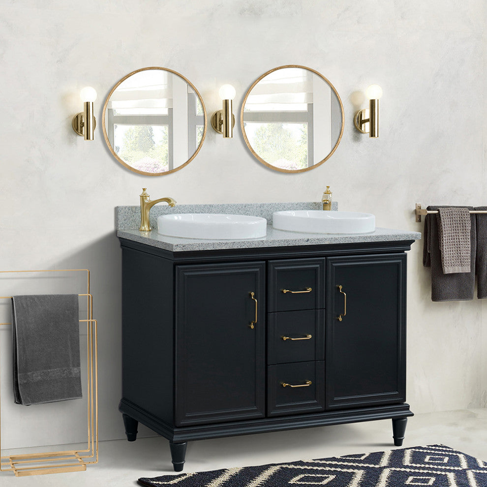 49" Double Vanity, Dark Gray Finish With Gray Granite And Round Sink