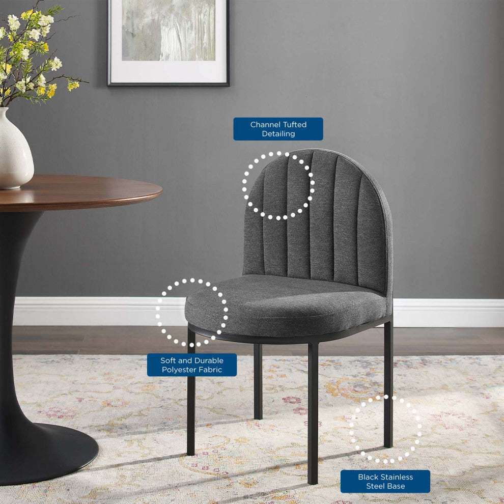 Tufted Side Dining Chair, Fabric, Black Gray, Modern, Bistro Restaurant