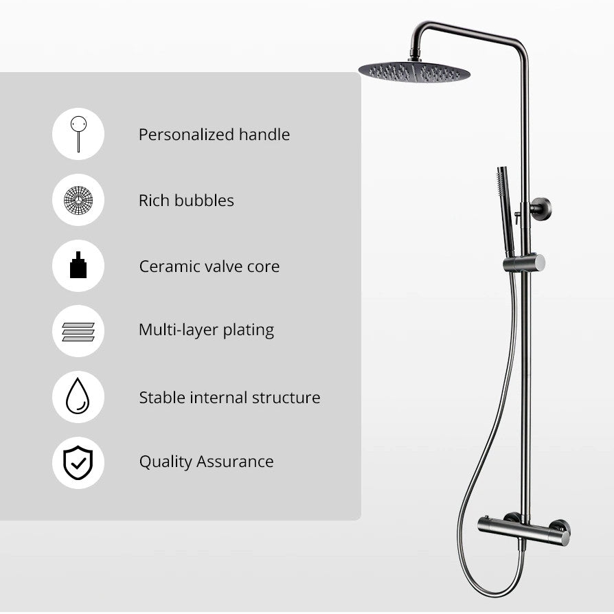Wasser™ Shower Faucet With Handheld Shower Head, Gunmetal Grey, 8" Showerhead