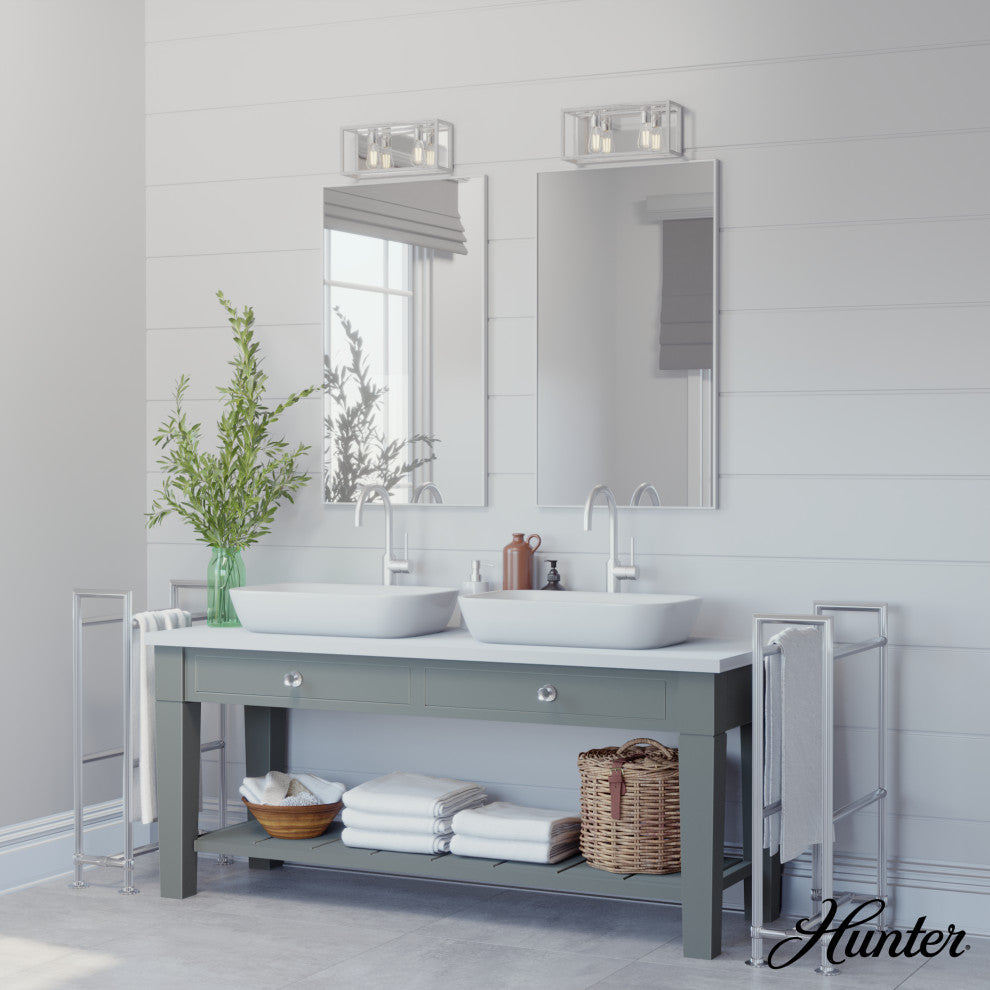Hunter Squire Manor Distressed White and Chrome 2 Light Vanity Wall Light