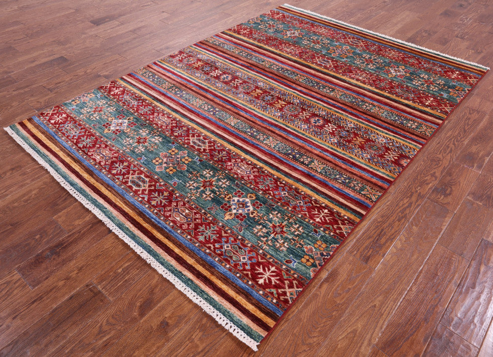 5' 8" X 7' 10" Super Kazak Khorjin Hand-Knotted Wool Rug - Q12853