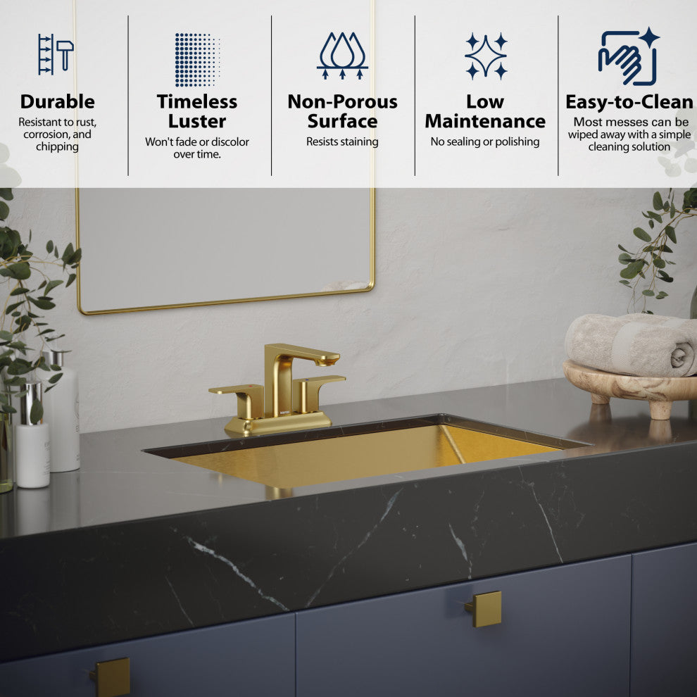 Karran Cinox Stainless Steel Rectangular Undermount Sink, Gold